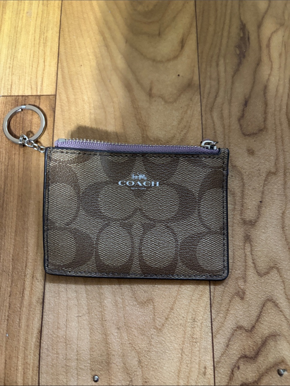 Coach Brown Signature Zip Card Case with Keyring